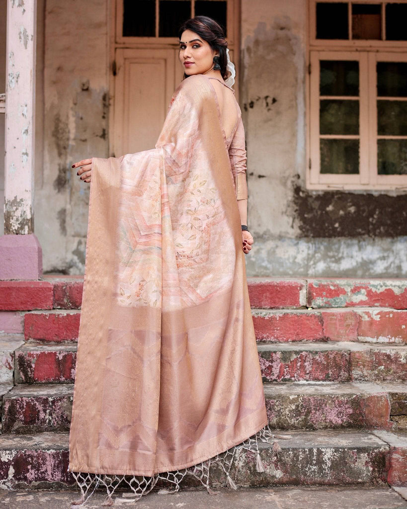 Elegant Beige Banarasi Silk Saree with Tassels and Zari Work BANARASI PRINTED