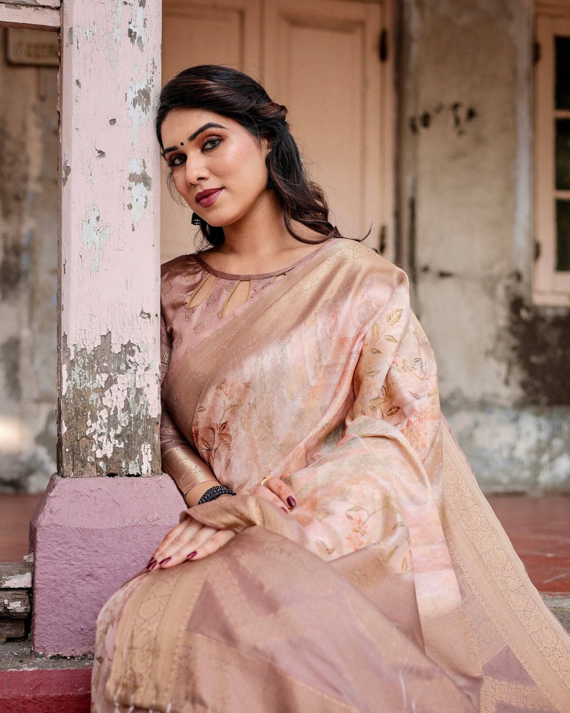 Elegant Beige Banarasi Silk Saree with Tassels and Zari Work BANARASI PRINTED