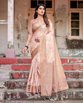 Elegant Beige Banarasi Silk Saree with Tassels and Zari Work BANARASI PRINTED