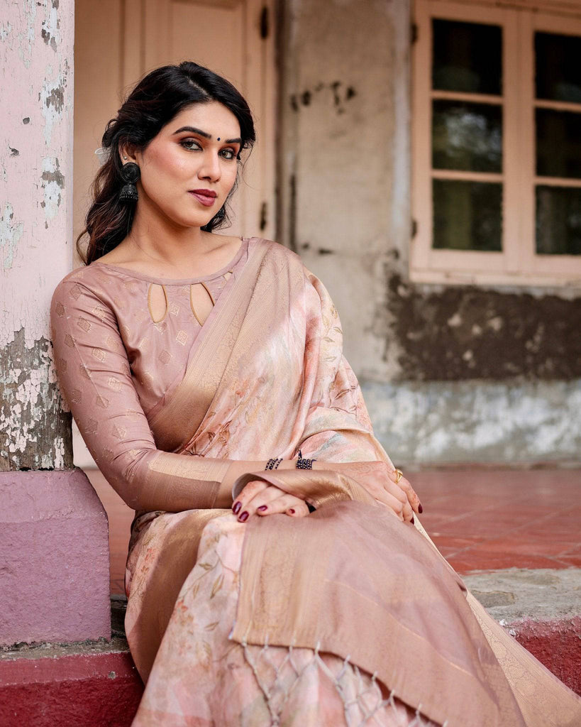 Elegant Beige Banarasi Silk Saree with Tassels and Zari Work BANARASI PRINTED