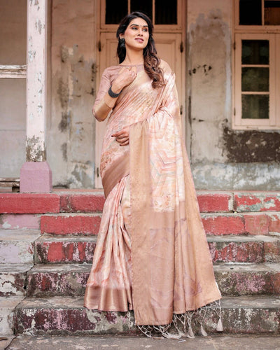 Elegant Beige Banarasi Silk Saree with Tassels and Zari Work BANARASI PRINTED