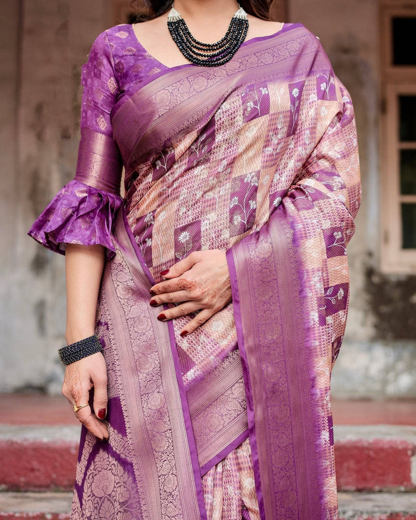 Exquisite Lavender Banarasi Silk Saree with Zari Weave and Tassels BANARASI PRINTED