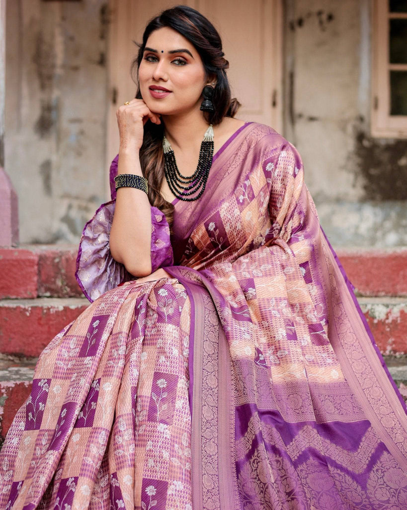 Exquisite Lavender Banarasi Silk Saree with Zari Weave and Tassels BANARASI PRINTED