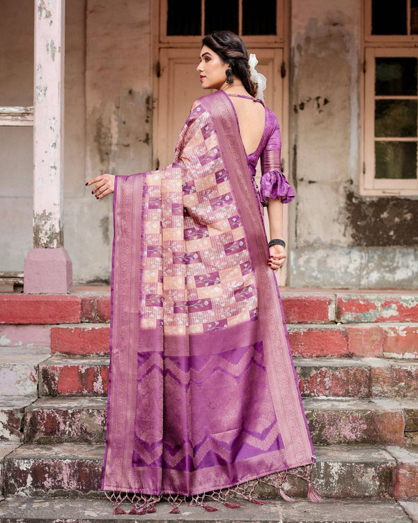 Exquisite Lavender Banarasi Silk Saree with Zari Weave and Tassels BANARASI PRINTED