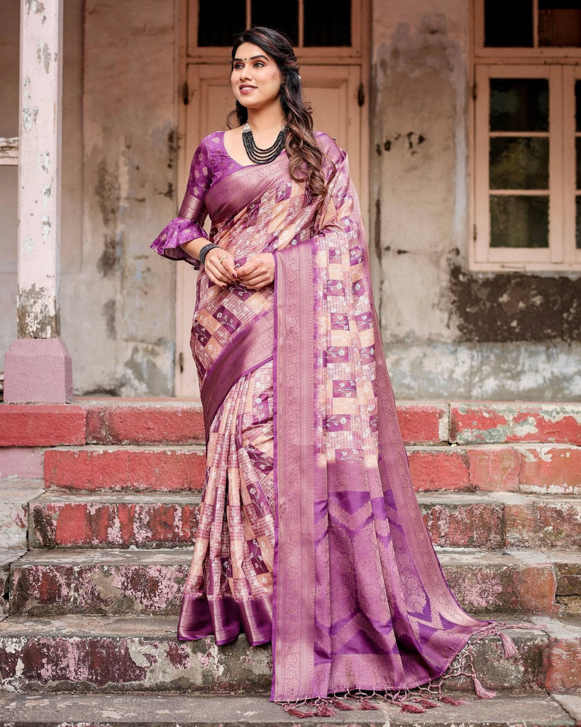 Exquisite Lavender Banarasi Silk Saree with Zari Weave and Tassels BANARASI PRINTED