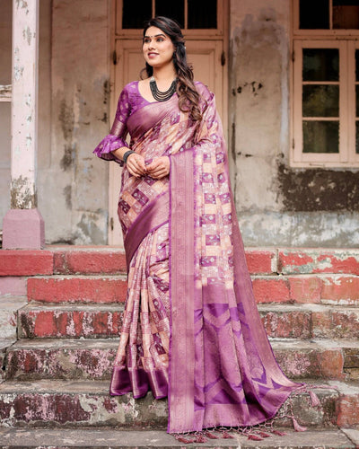 Exquisite Lavender Banarasi Silk Saree with Zari Weave and Tassels BANARASI PRINTED