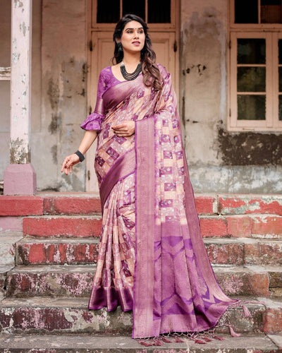 Exquisite Lavender Banarasi Silk Saree with Zari Weave and Tassels BANARASI PRINTED