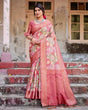 Load image into Gallery viewer, Graceful Peach and Pink Banarasi Silk Saree with Zari Weave and Tassels BANARASI PRINTED