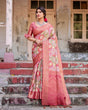 Load image into Gallery viewer, Graceful Peach and Pink Banarasi Silk Saree with Zari Weave and Tassels BANARASI PRINTED