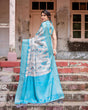Load image into Gallery viewer, Sky Blue Banarasi Silk Saree with Paisley Digital Print, Zari Border &amp; Tassel Details BANARASI PRINTED