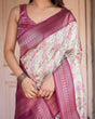 Load image into Gallery viewer, Off-White Banarasi Silk Saree with Pink Ikat Design and Zari Border BANARASI PRINTED