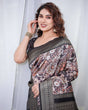 Load image into Gallery viewer, Exquisite Black and Pink Floral Banarasi Silk Saree with Intricate Tassels BANARASI PRINTED