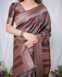 Load image into Gallery viewer, Chocolate Brown Banarasi Silk Saree with Tribal Digital Print, Zari Border &amp; Tassel Pallu BANARASI PRINTED