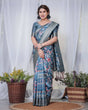 Load image into Gallery viewer, Enchanting Blue Banarasi Silk Saree with Multicolor Floral Weaves and Luxurious Zari Pallu with Tassels BANARASI PRINTED
