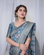 Load image into Gallery viewer, Enchanting Blue Banarasi Silk Saree with Multicolor Floral Weaves and Luxurious Zari Pallu with Tassels BANARASI PRINTED