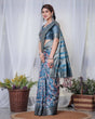 Load image into Gallery viewer, Enchanting Blue Banarasi Silk Saree with Multicolor Floral Weaves and Luxurious Zari Pallu with Tassels BANARASI PRINTED