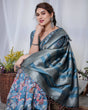 Load image into Gallery viewer, Enchanting Blue Banarasi Silk Saree with Multicolor Floral Weaves and Luxurious Zari Pallu with Tassels BANARASI PRINTED