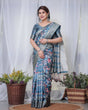 Load image into Gallery viewer, Enchanting Blue Banarasi Silk Saree with Multicolor Floral Weaves and Luxurious Zari Pallu with Tassels BANARASI PRINTED