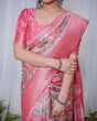 Load image into Gallery viewer, Graceful Pink and Silver Banarasi Silk Saree with Vibrant Floral Design, Zari Weaved Border, and Elegant Pallu BANARASI PRINTED