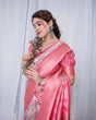 Load image into Gallery viewer, Graceful Pink and Silver Banarasi Silk Saree with Vibrant Floral Design, Zari Weaved Border, and Elegant Pallu BANARASI PRINTED