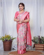 Load image into Gallery viewer, Graceful Pink and Silver Banarasi Silk Saree with Vibrant Floral Design, Zari Weaved Border, and Elegant Pallu BANARASI PRINTED