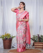 Load image into Gallery viewer, Graceful Pink and Silver Banarasi Silk Saree with Vibrant Floral Design, Zari Weaved Border, and Elegant Pallu BANARASI PRINTED