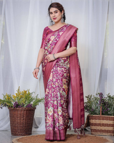 Majestic Maroon Floral Banarasi Silk Saree with Zari Weave and Tassels BANARASI PRINTED