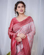 Load image into Gallery viewer, Crimson Red &amp; White Banarasi Silk Saree with Intricate Geometric Motifs BANARASI PRINTED