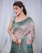 Load image into Gallery viewer, Teal Green Banarasi Silk Saree with Multicolor Digital Patchwork Print &amp; Zari Border BANARASI PRINTED