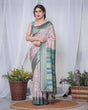 Load image into Gallery viewer, Teal Green Banarasi Silk Saree with Multicolor Digital Patchwork Print &amp; Zari Border BANARASI PRINTED