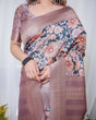 Load image into Gallery viewer, Lilac Banarasi Silk Saree with Pastel Floral Digital Print, Zari Border &amp; Tassel Pallu BANARASI PRINTED