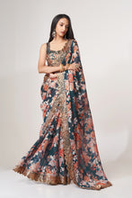 Load image into Gallery viewer, Dove Blue Organza Saree with Sequin Embroidery and Digital Print ClothsVilla