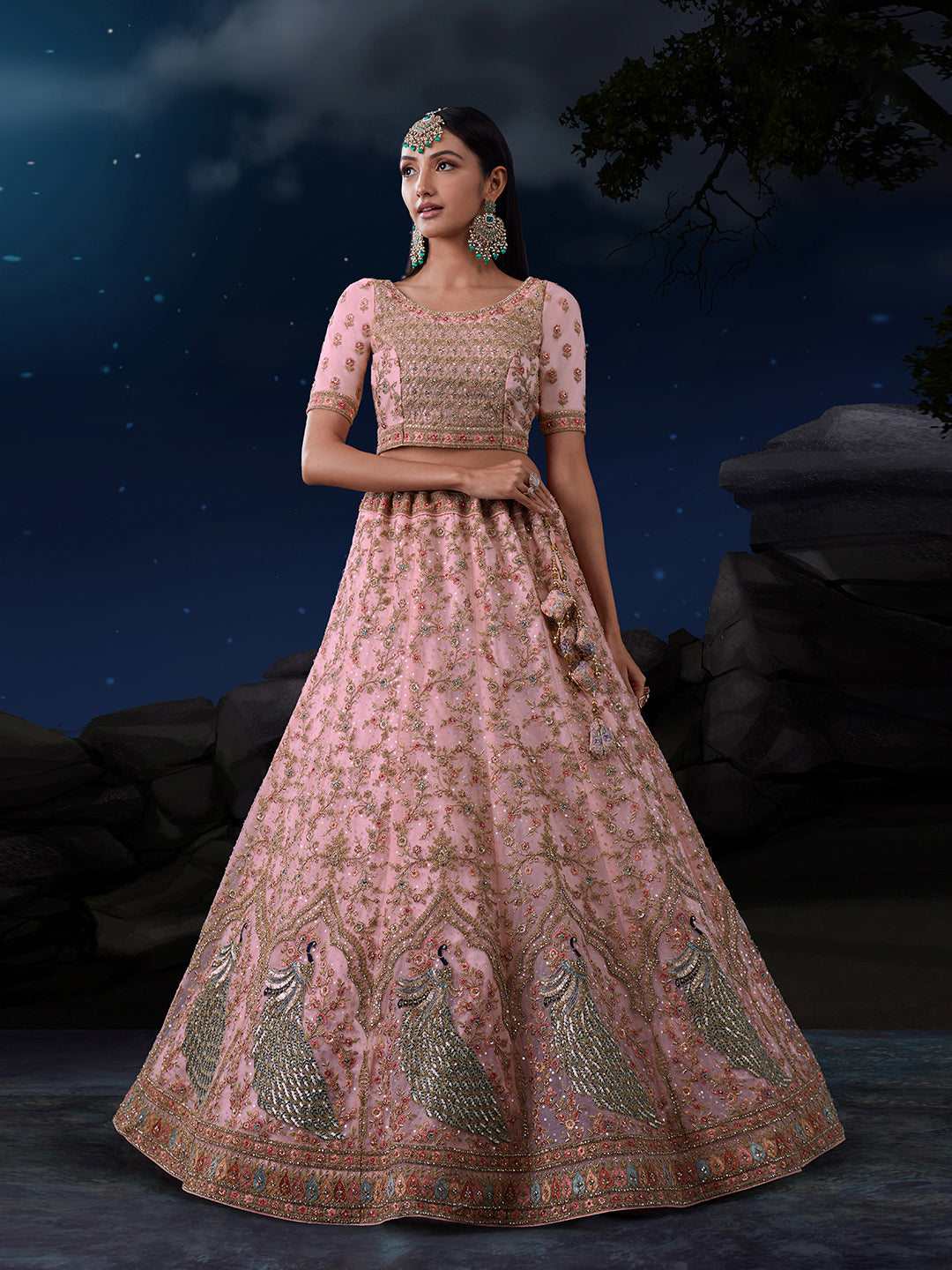 Dreamy Pink Lehenga Choli Set - Soft Net, Exquisite Embroidery ClothsVilla