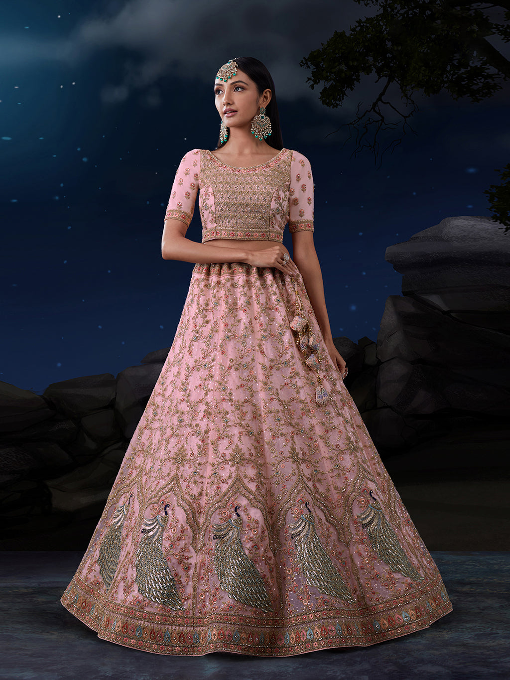 Dreamy Pink Lehenga Choli Set - Soft Net, Exquisite Embroidery ClothsVilla