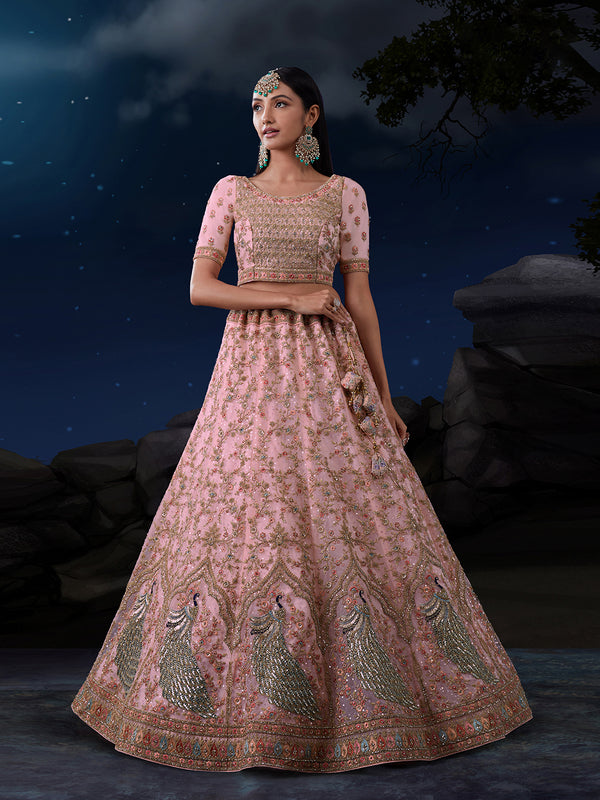 Dreamy Pink Lehenga Choli Set - Soft Net, Exquisite Embroidery ClothsVilla