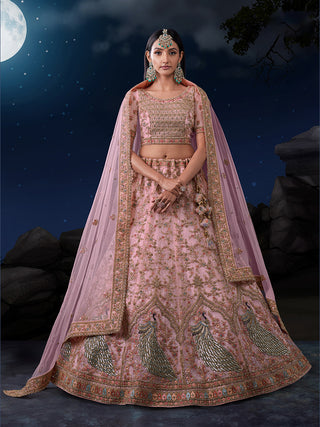 Dreamy Pink Lehenga Choli Set - Soft Net, Exquisite Embroidery ClothsVilla