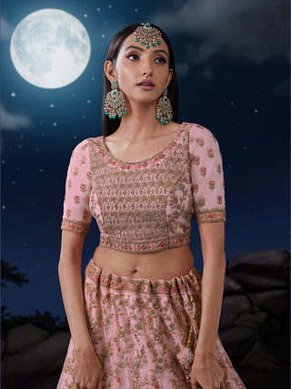 Dreamy Pink Lehenga Choli Set - Soft Net, Exquisite Embroidery ClothsVilla