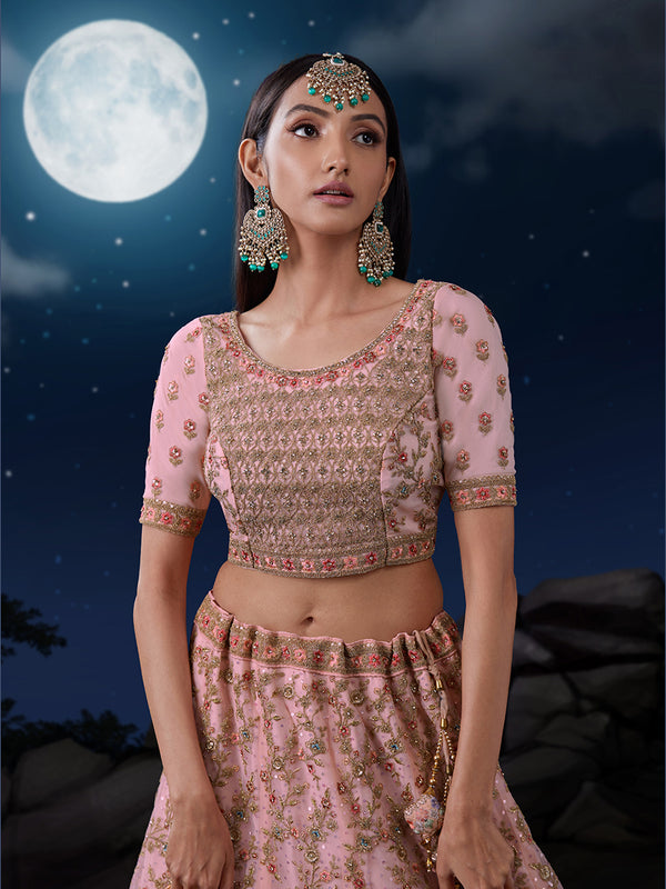 Dreamy Pink Lehenga Choli Set - Soft Net, Exquisite Embroidery ClothsVilla