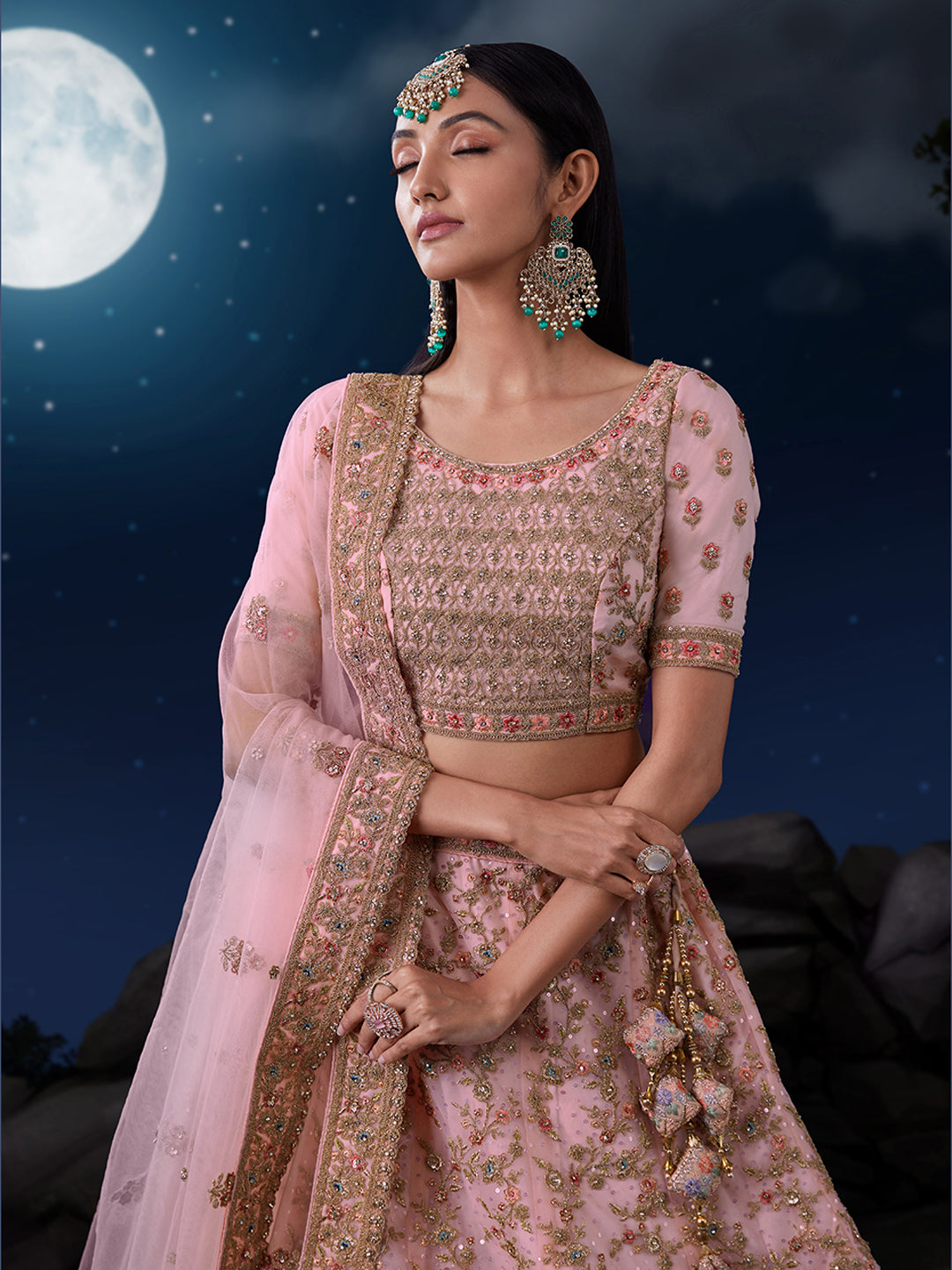Dreamy Pink Lehenga Choli Set - Soft Net, Exquisite Embroidery ClothsVilla