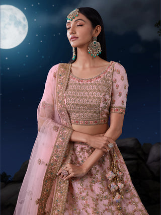 Dreamy Pink Lehenga Choli Set - Soft Net, Exquisite Embroidery ClothsVilla