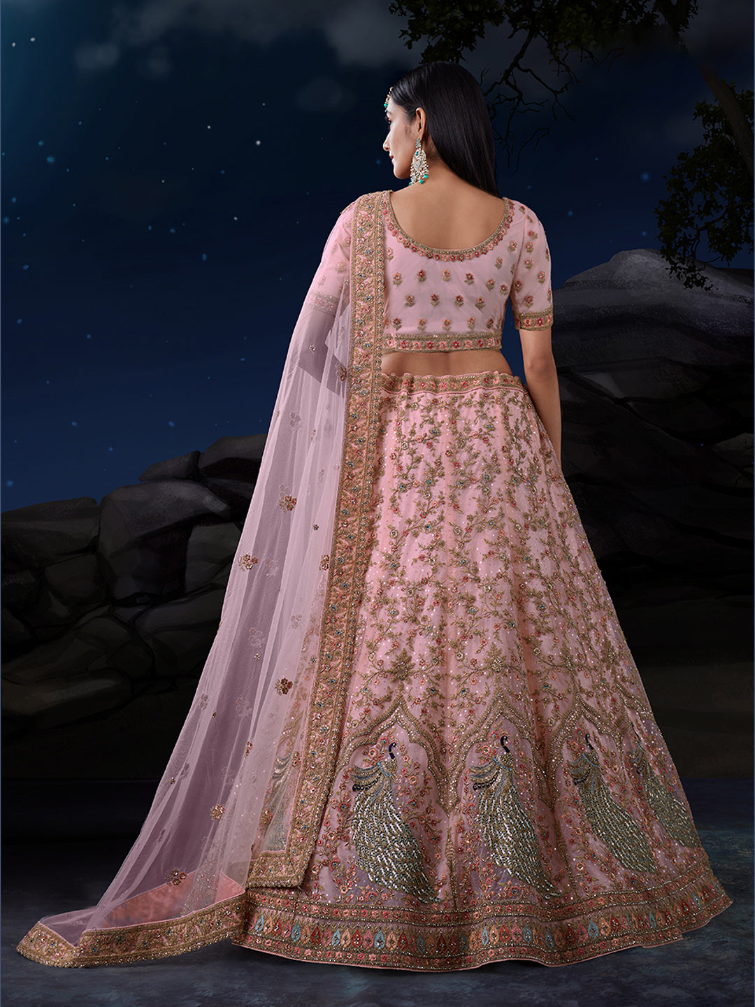 Dreamy Pink Lehenga Choli Set - Soft Net, Exquisite Embroidery ClothsVilla