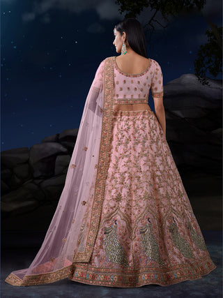 Dreamy Pink Lehenga Choli Set - Soft Net, Exquisite Embroidery ClothsVilla