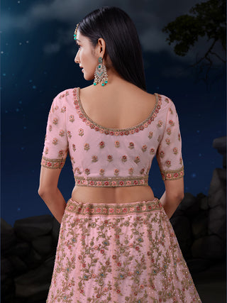 Dreamy Pink Lehenga Choli Set - Soft Net, Exquisite Embroidery ClothsVilla