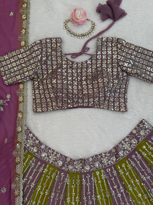 Dual-Shade Faux Georgette Thread & Sequin Work Lehenga Choli with Dupatta – Fully Stitched Lehenga with Can-Can ClothsVilla