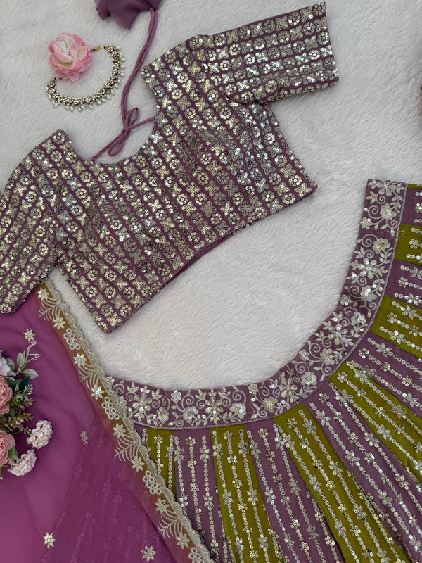 Dual-Shade Faux Georgette Thread & Sequin Work Lehenga Choli with Dupatta – Fully Stitched Lehenga with Can-Can ClothsVilla