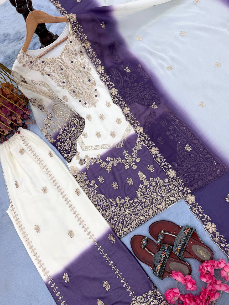 Dual Tone Embroidered Palazzo Suit Set ClothsVilla