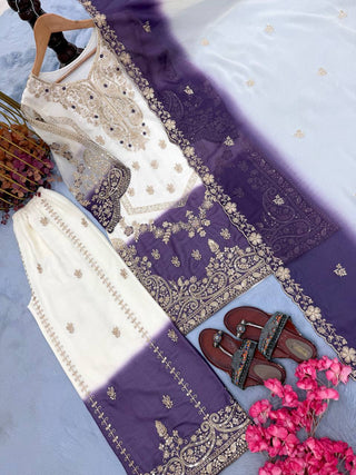 Dual Tone Embroidered Palazzo Suit Set ClothsVilla