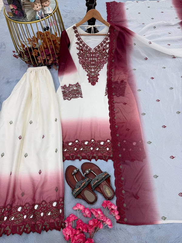 Dual Tone Embroidered Palazzo Suit ClothsVilla