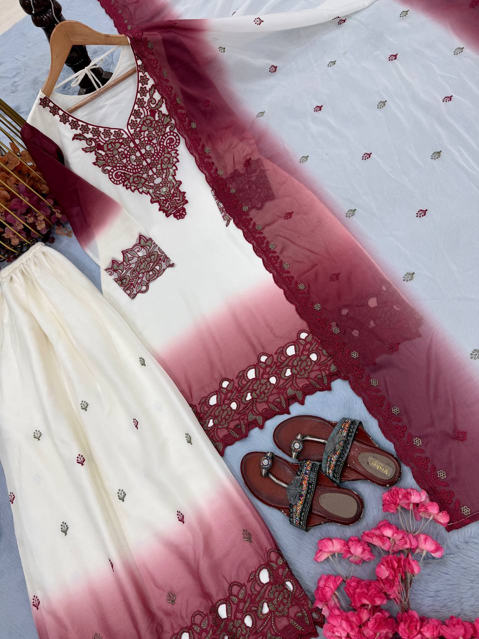 Dual Tone Embroidered Palazzo Suit ClothsVilla
