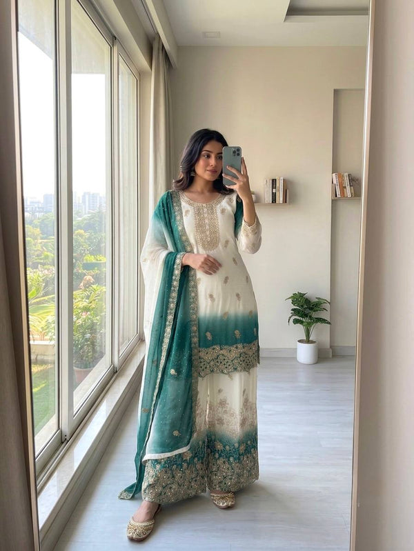 Dual Tone Embroidered Top Palazzo Set ClothsVilla